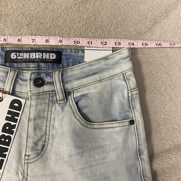 6th NBRHD NEW Mens 28 Stacked Jeans New Fields Light Wash Distressed Stretch - Picture 7 of 16